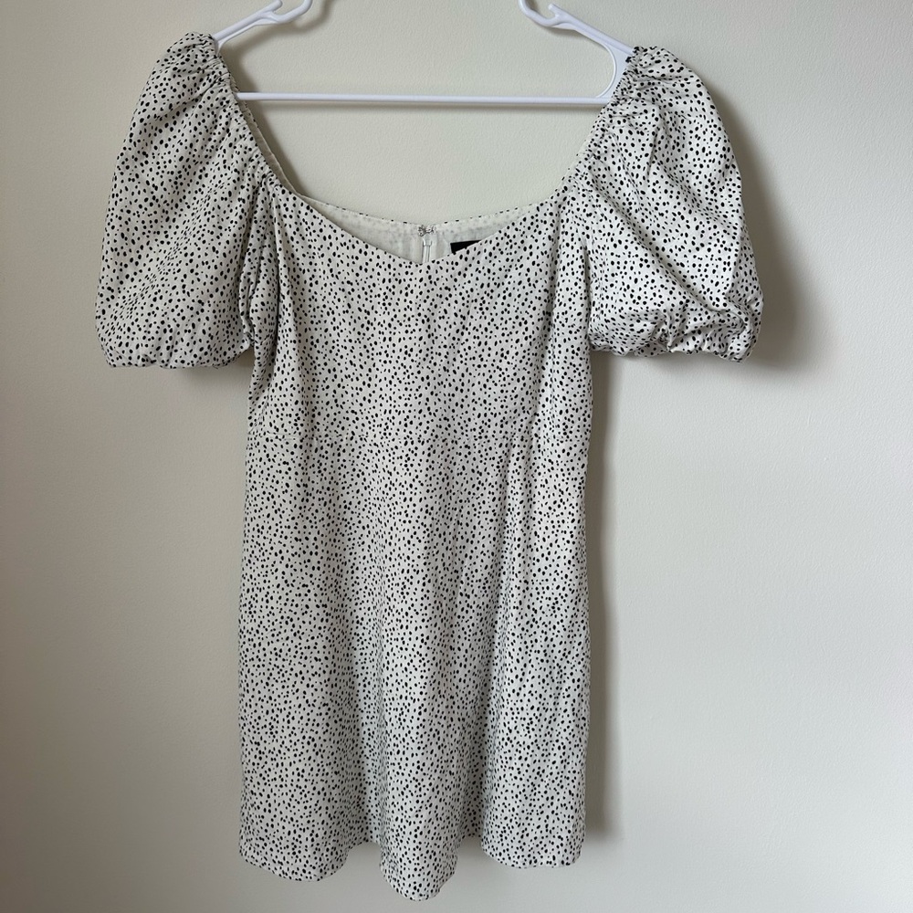 Forever21 Mini Dress With Puff Sleeves, Dalmation Print | Size Small